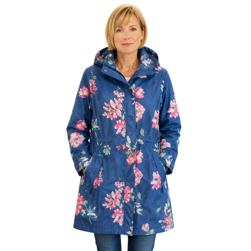 Joules Golightly Printed Waterproof Packaway Jacket - Blue Floral