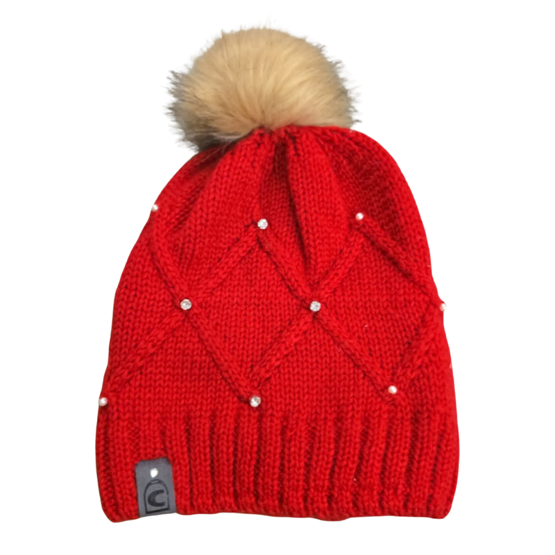 Cavallo Libby Knitted Hat with Pearls And Rhinestones - Lipstick