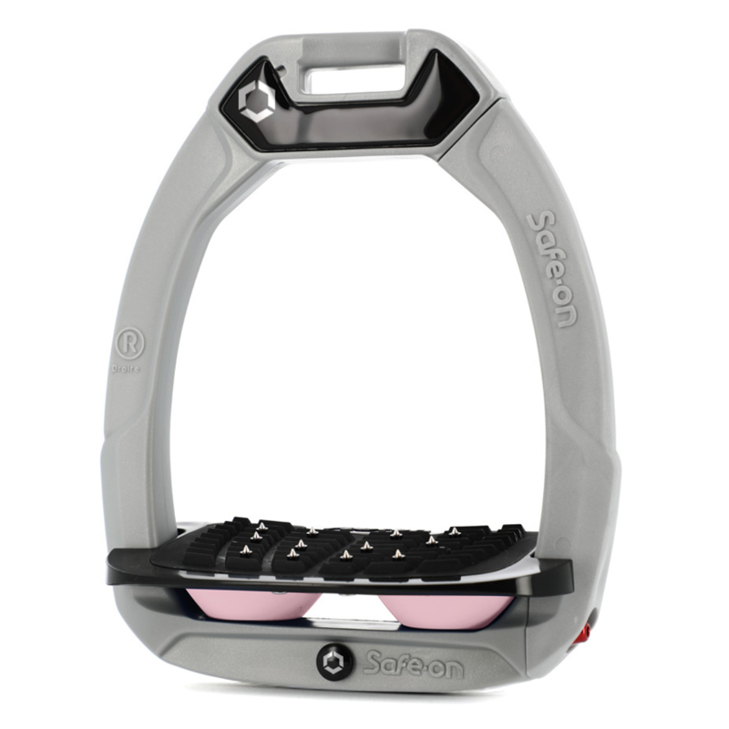 Flex-On Safe-On Inclined Ultra-Grip Stirrups - Grey/Black/Pink Rose