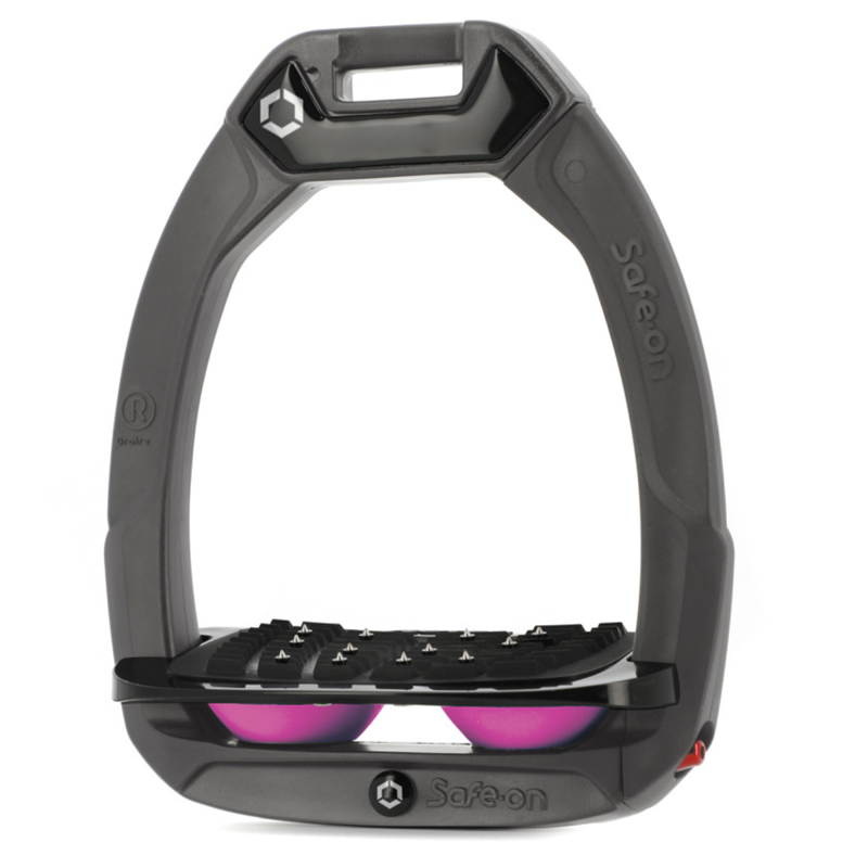 Flex-On Safe-On Inclined Ultra-Grip Stirrups - Dark Grey/Black/Pink