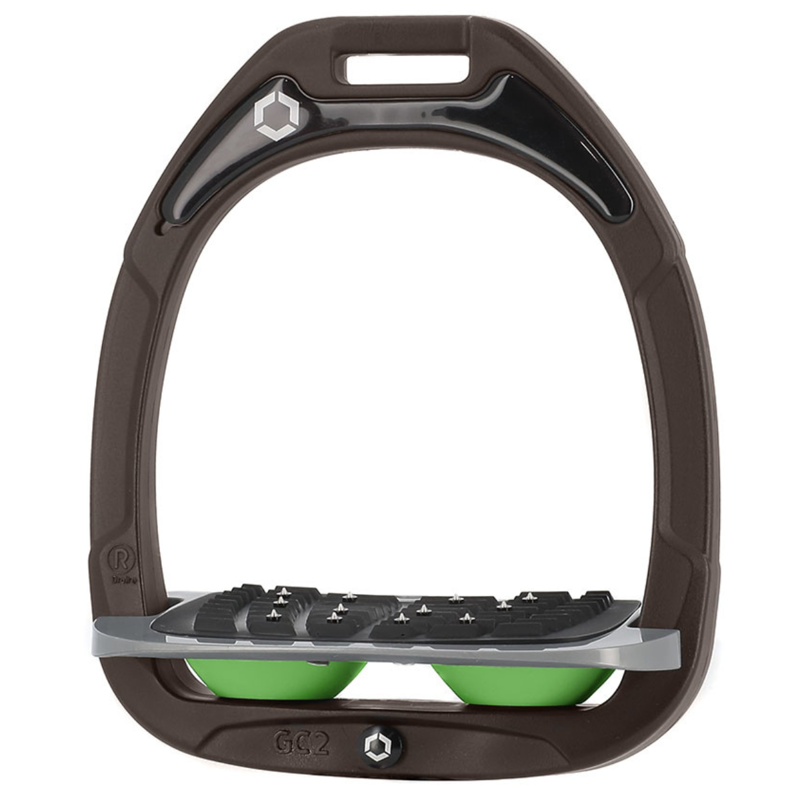 Flex-On Green Composite Stirrup - Inclined Grip - Brown/Light Grey/Green