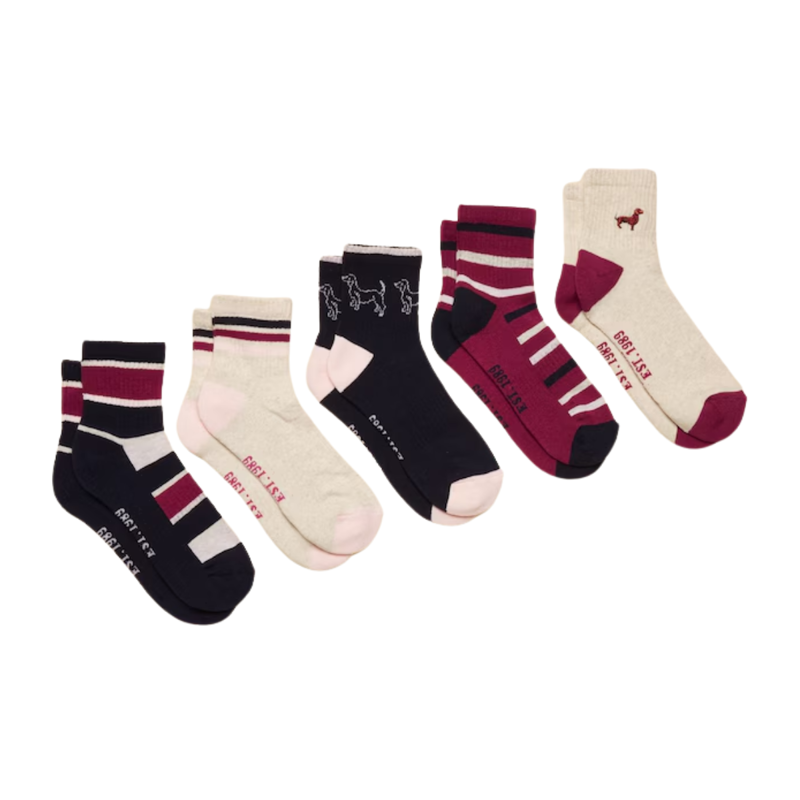 Joules Ladies Volley Ankle Socks 5 Pack - Multi
