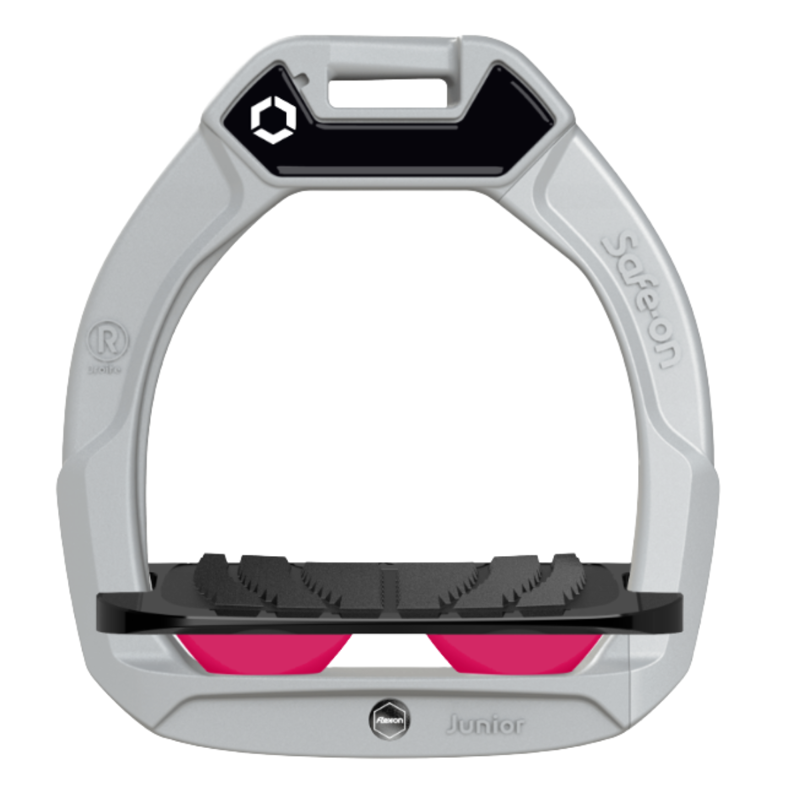 Flex-On Safe-On Junior Inclined Grip Stirrup - Grey/Black/Fuchsia