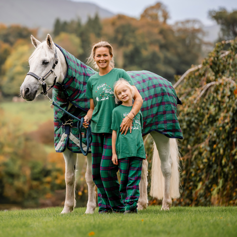 Horseware Rhino Plus Pony 250g Turnout Rug - Holiday Collection - Green Check/Navy/Red-2