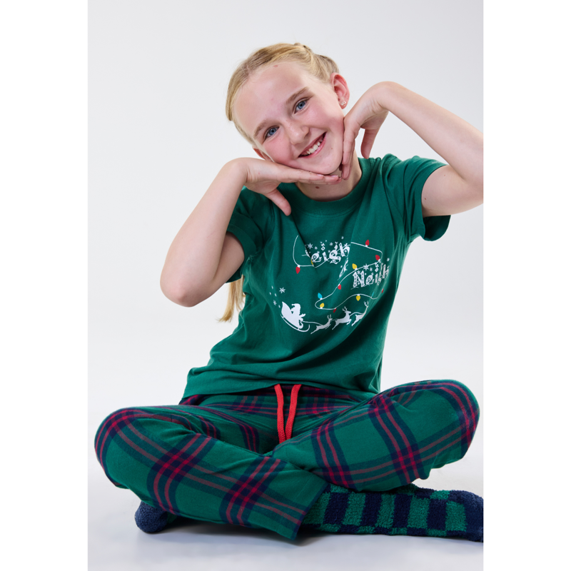 Horseware Children's Holiday PJ Set - Green Check/Navy/Red-3