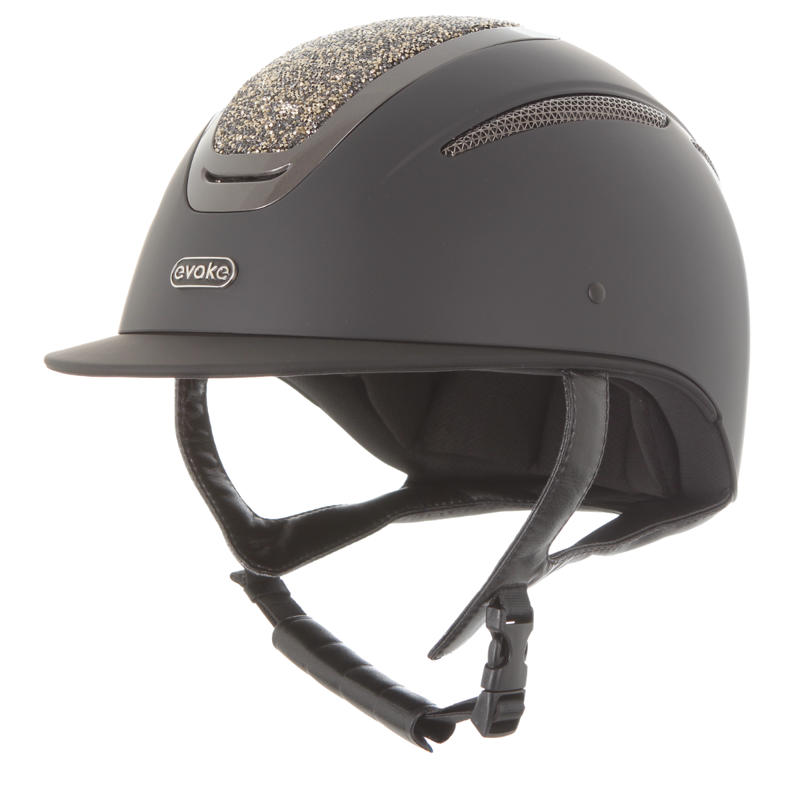 Evoke Elara Classic Peak Riding Hat - Black/Gold Crystal