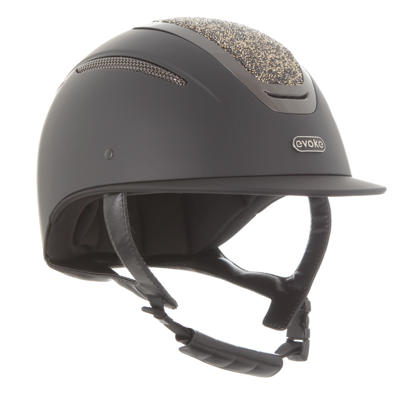 Evoke Elara Classic Peak Riding Hat - Black/Gold Crystal-1