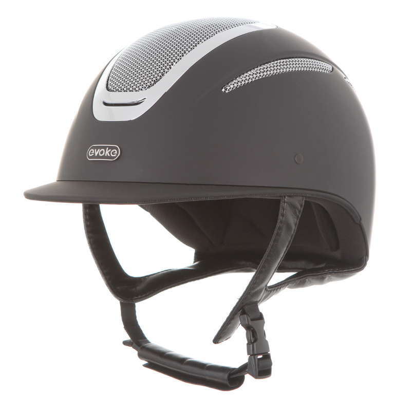 Evoke Elara Classic Peak Riding Hat - Black/Silver Chrome