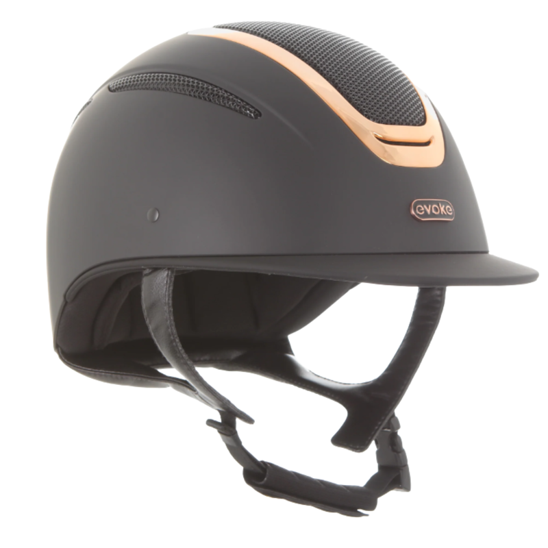 Evoke Elara Classic Peak Riding Hat - Black/Rose Gold-1
