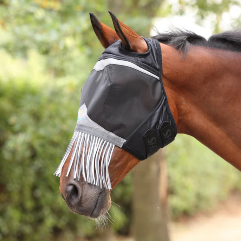Shires FlyGuard Pro Fine Mesh Fly Mask with Ear Holes and Nose Fringe - Jet