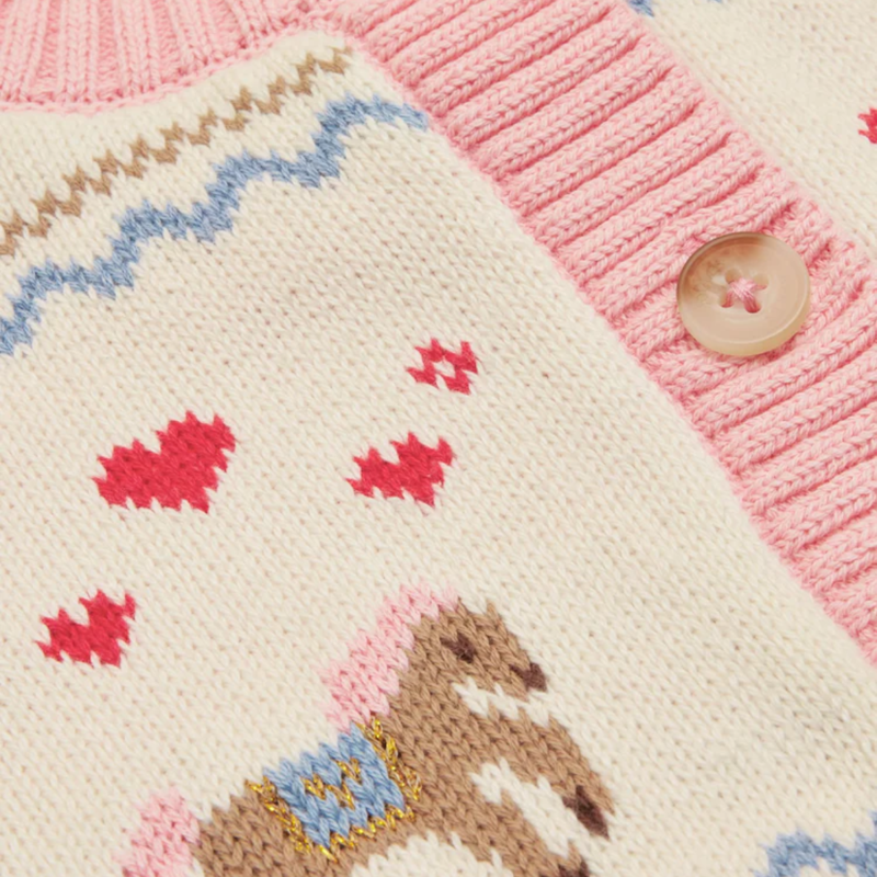 Joules Girls' Pippa Cardigan - Cream Horse-3