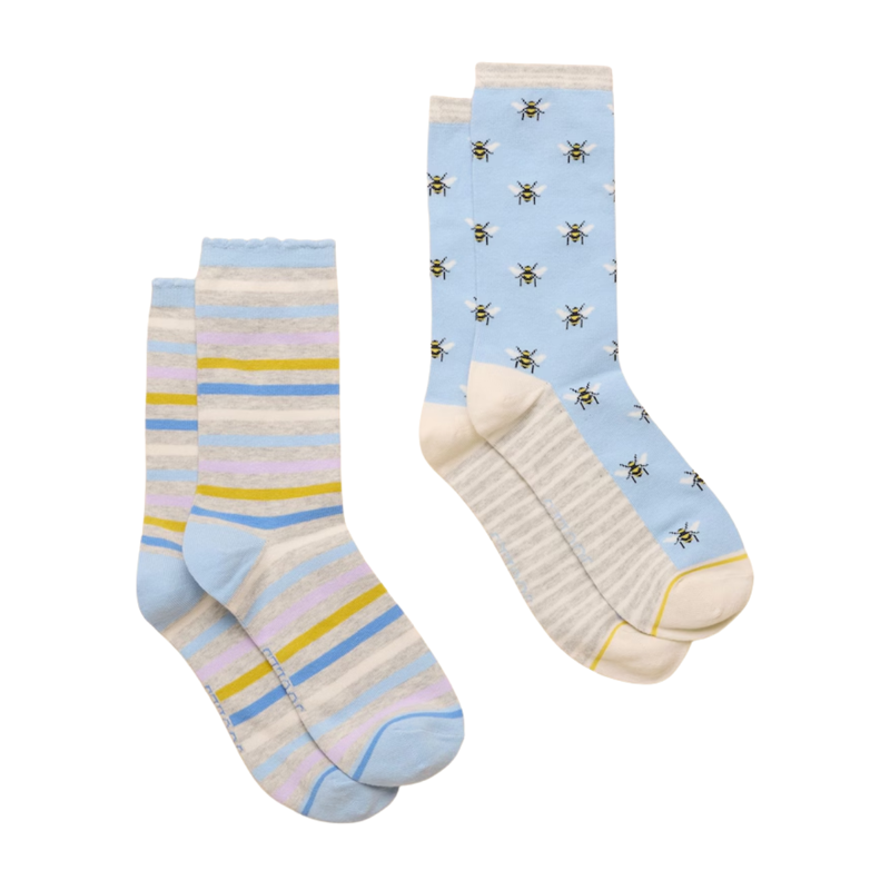Joules Ladies Everyday 2 Pack Socks - Blue Bee