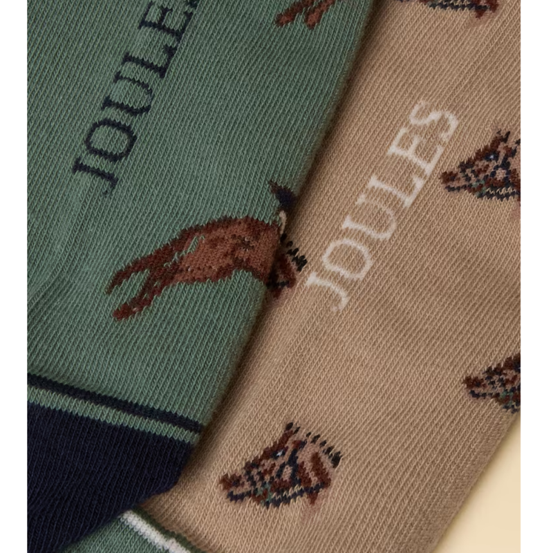 Joules Ladies Everyday 2 Pack Socks - Green/Neutral Horse-1