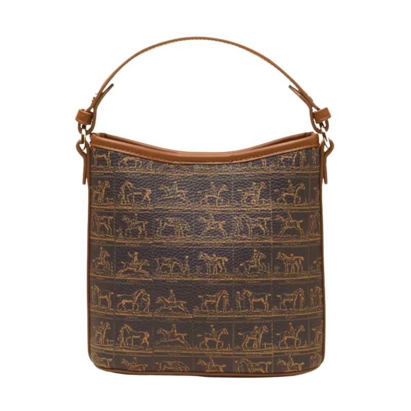 Joules Ladies Bucket Bag - Navy and Brown Horse Print-1