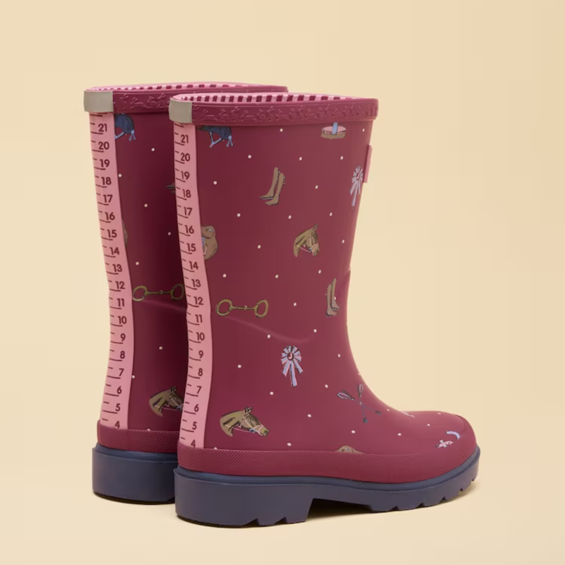 Joules Girls' Welly Print Wellies - Berry Pink Horse-2