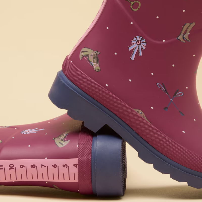 Joules Girls' Welly Print Wellies - Berry Pink Horse-4
