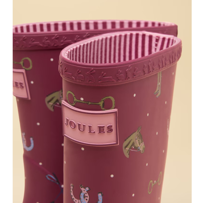 Joules Girls' Welly Print Wellies - Berry Pink Horse-3