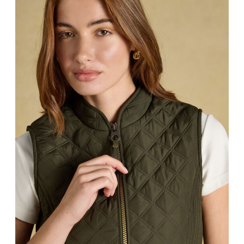 Joules Ladies Minx Showerproof Diamond Quilted Gilet - Rosemary Green-2