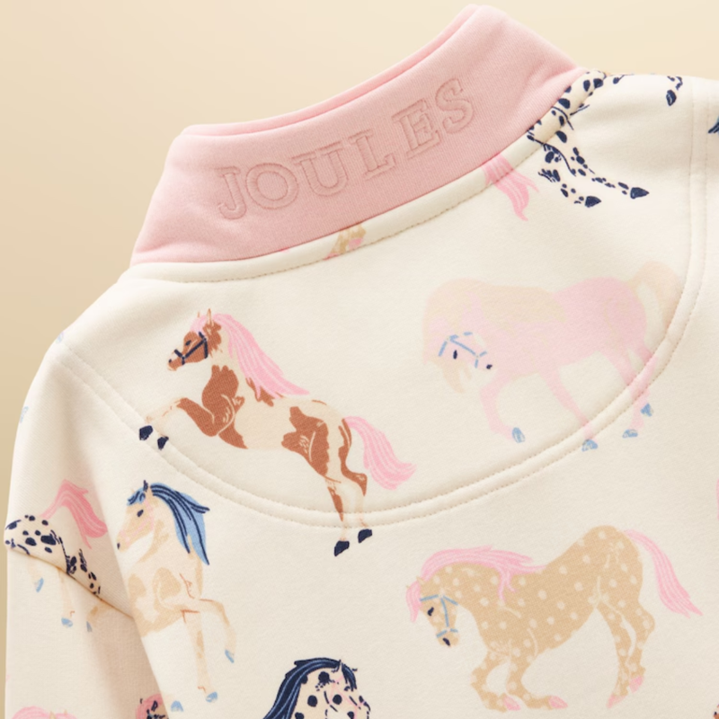Joules Girls' Burnham Sweatshirt - Cream Horse Print-3