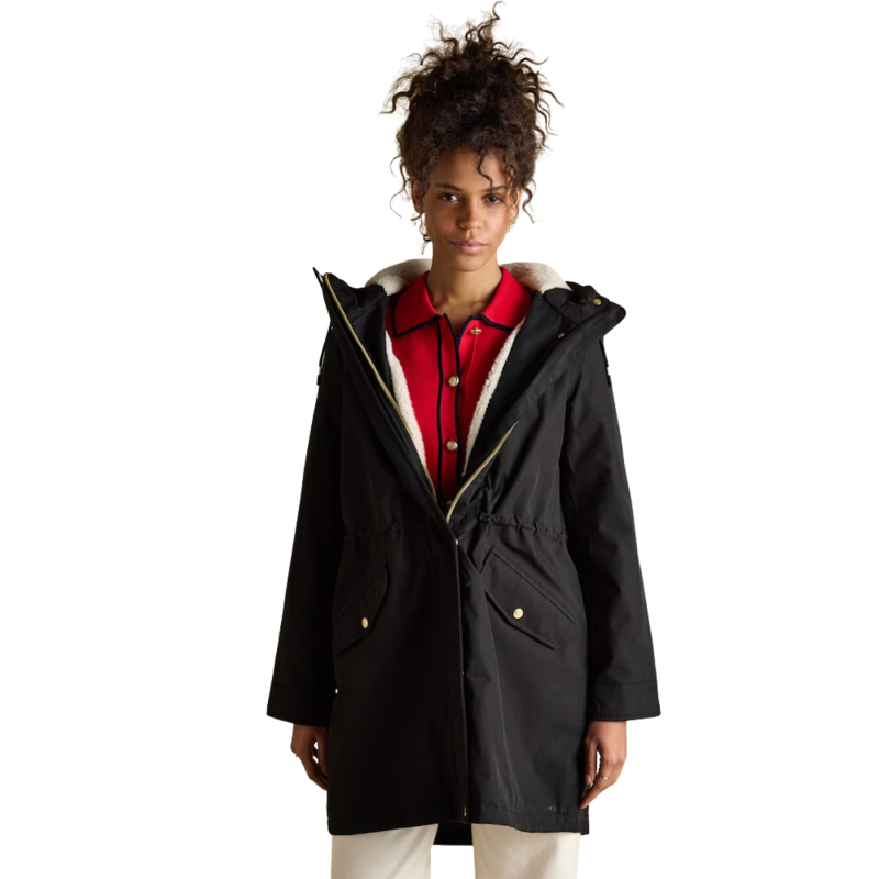 Joules Ladies Portwell Cosy Fleece Lined Raincoat - Black