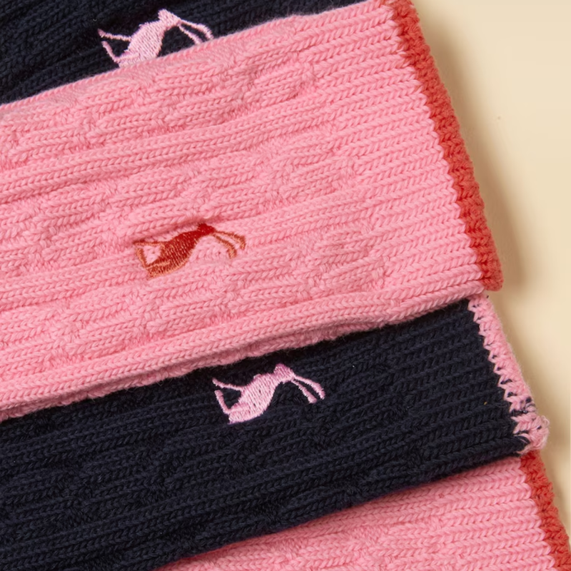 Joules Ladies Cable 2 Pack Socks - Navy and Pink-1