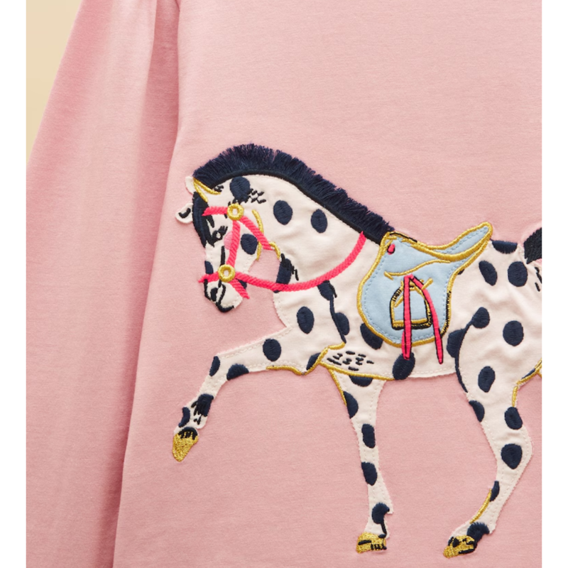 Joules Girls' Ava Applique Long Sleeve Top - Pink Horse-2