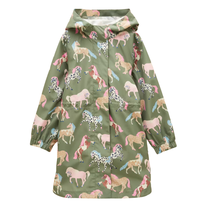 Joules Girls' Rainford Waterproof Coat - Khaki Horse