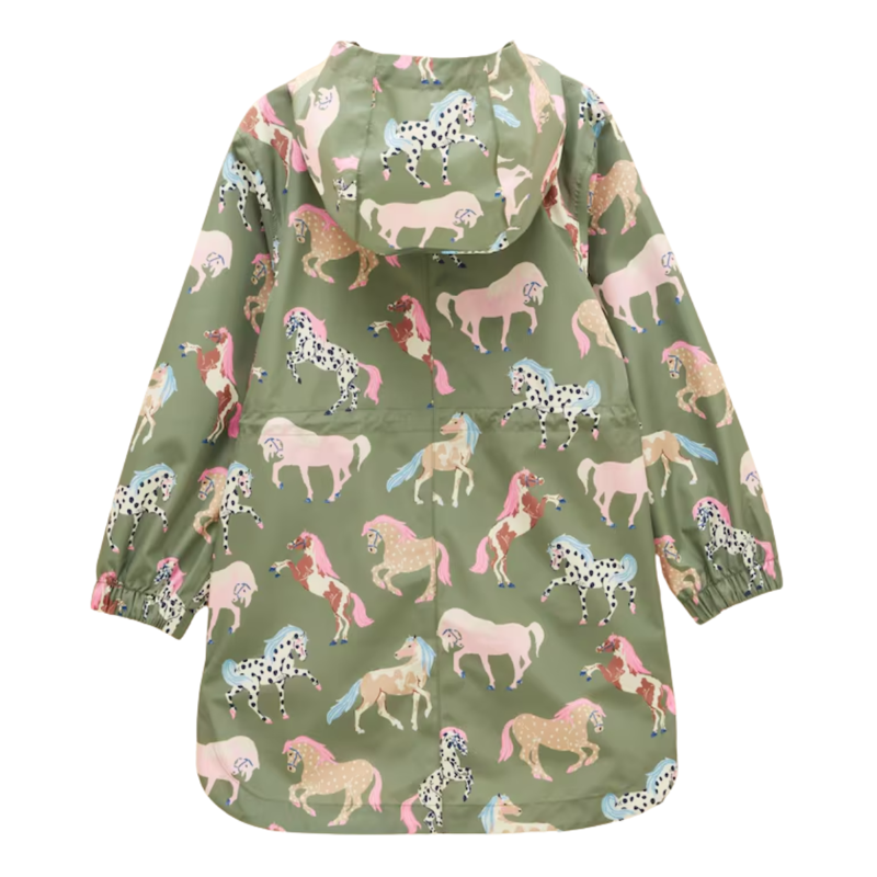 Joules Girls' Rainford Waterproof Coat - Khaki Horse-1