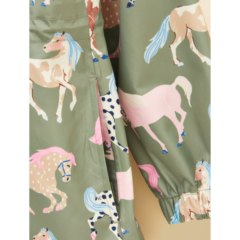 Joules Girls' Rainford Waterproof Coat - Khaki Horse-4