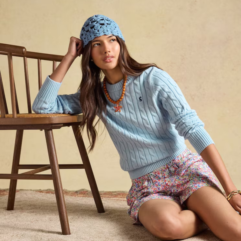 Joules Ladies Classic Cable Jumper - Light Blue-4