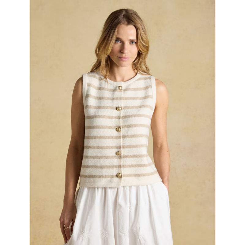Joules Ladies Holly Button Through Knitted Vest - Cream Stripe-1