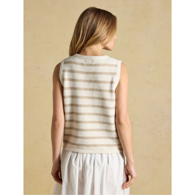 Joules Ladies Holly Button Through Knitted Vest - Cream Stripe-2
