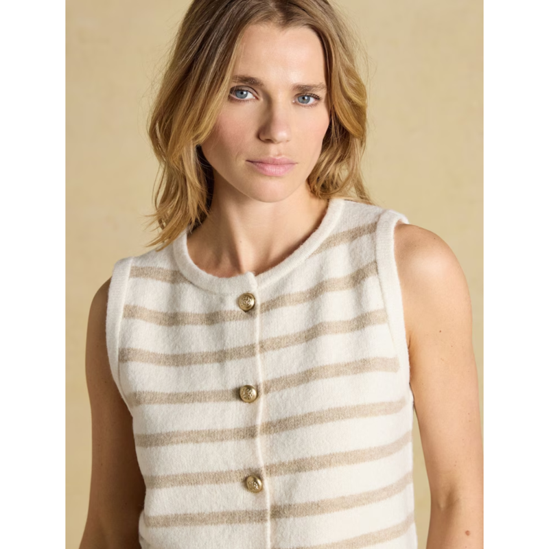 Joules Ladies Holly Button Through Knitted Vest - Cream Stripe-3