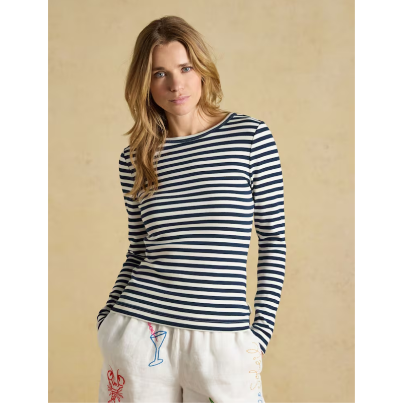 Joules Ladies Sophie Long Sleeve Ribbed T-Shirt - Navy Creme-1