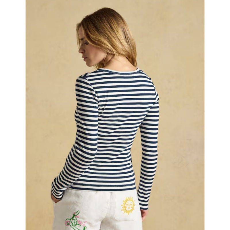 Joules Ladies Sophie Long Sleeve Ribbed T-Shirt - Navy Creme-2