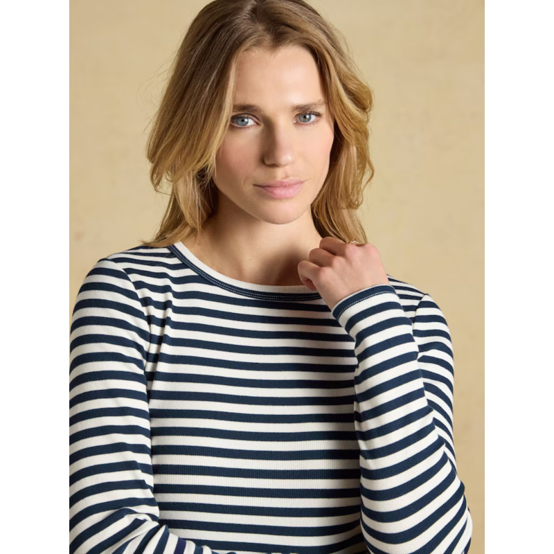 Joules Ladies Sophie Long Sleeve Ribbed T-Shirt - Navy Creme-4
