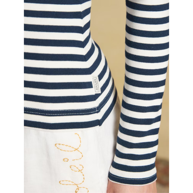 Joules Ladies Sophie Long Sleeve Ribbed T-Shirt - Navy Creme-5