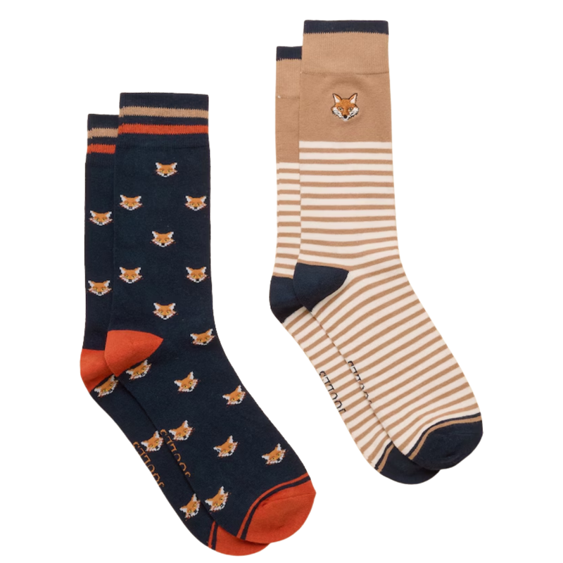 Joules Men's Kingsbury 2 Pack Socks - Tan/Navy Fox