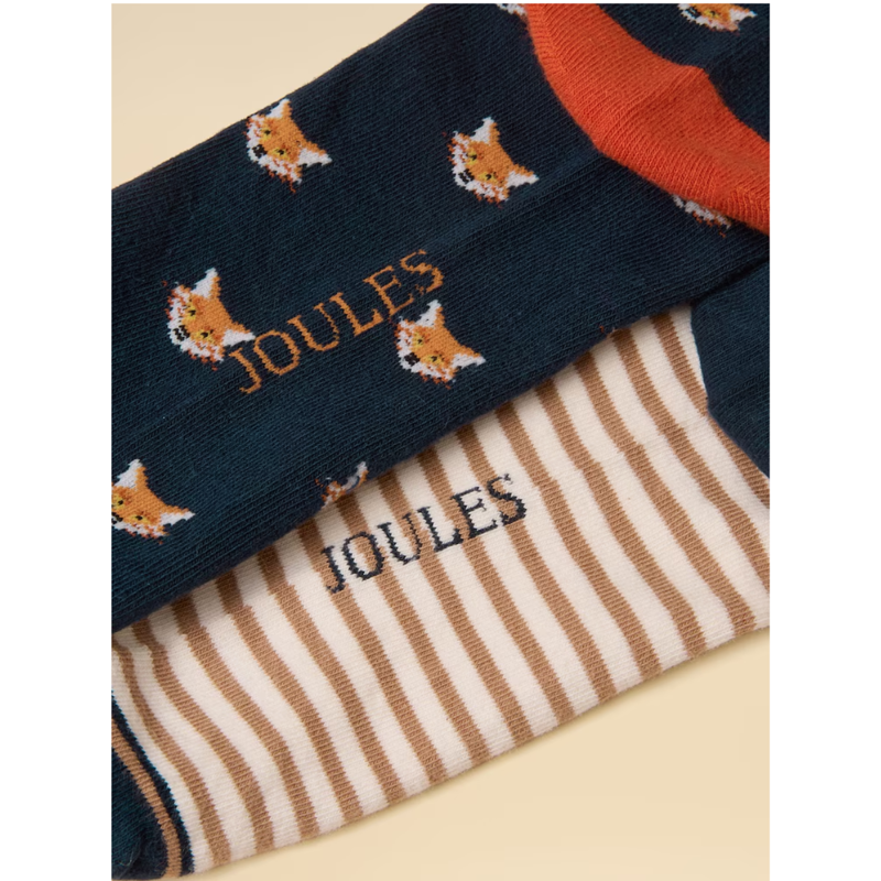 Joules Men's Kingsbury 2 Pack Socks - Tan/Navy Fox-2