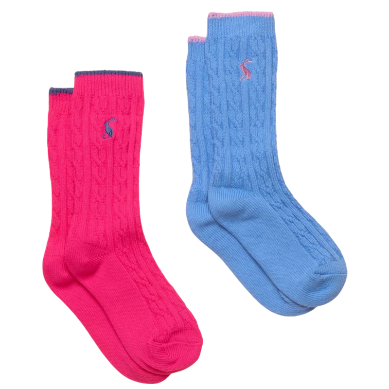 Joules Girls' Cable 2 Pack Socks - Pink/Blue