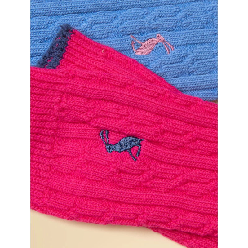 Joules Girls' Cable 2 Pack Socks - Pink/Blue-1