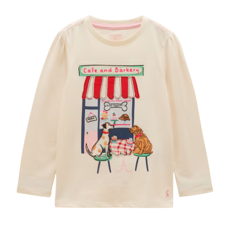 Joules Girls' Ava Applique Long Sleeve Top - Cream