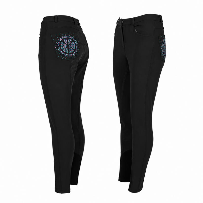 Montar Ladies Peace Sign Full Seat Breeches  - Black