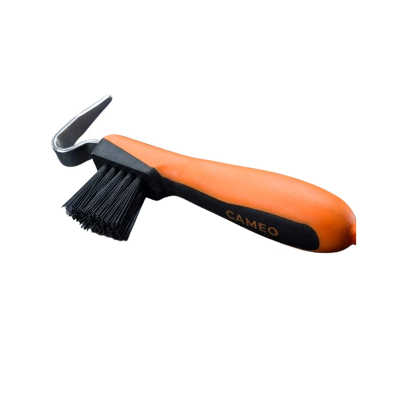 Cameo Hoof Pick with Brush - Black/Orange