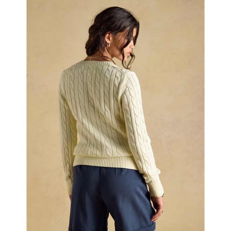 Joules Ladies Classic V-Neck Cable Jumper - Cream-2