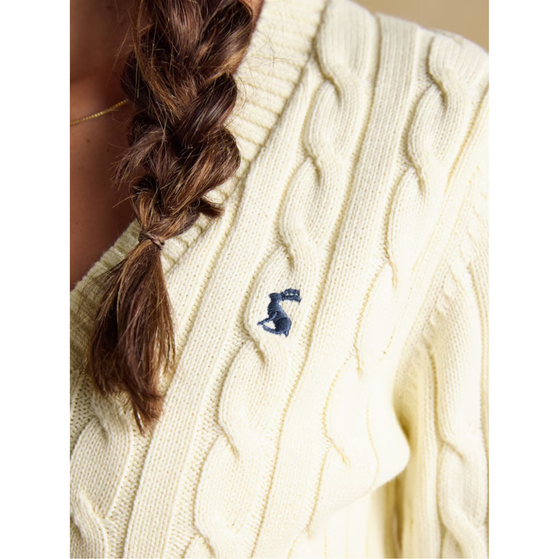 Joules Ladies Classic V-Neck Cable Jumper - Cream-5