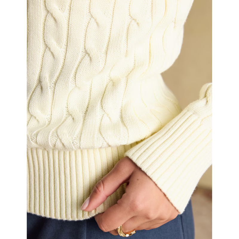 Joules Ladies Classic V-Neck Cable Jumper - Cream-7