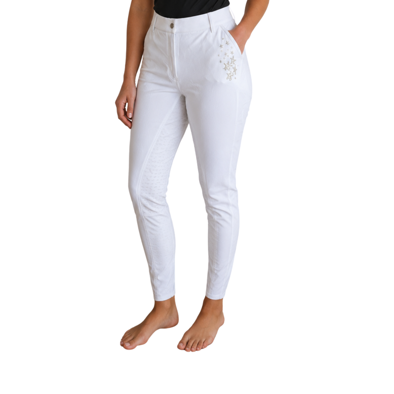 Montar Linda Stars Ladies Full Silicone Seat Breeches - White