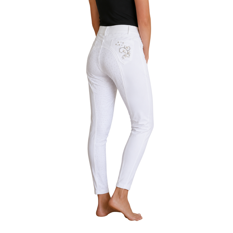 Montar Linda Stars Ladies Full Silicone Seat Breeches - White-1