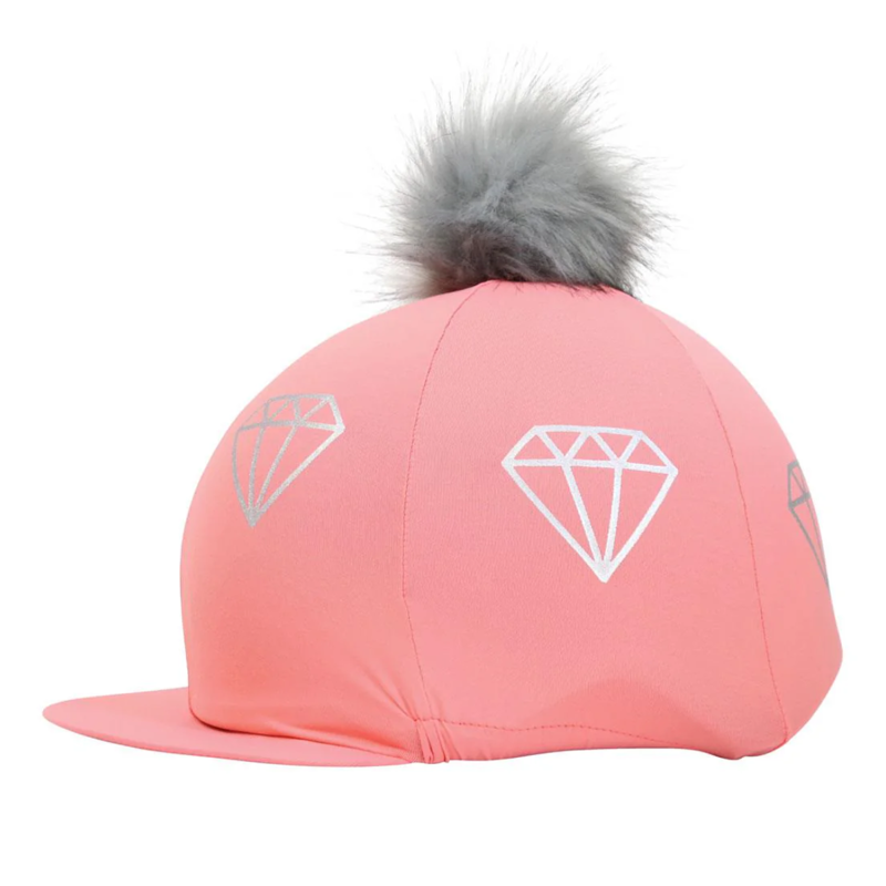 Hy Equestrian Diamonds Hat Cover - Bright Coral/Grey